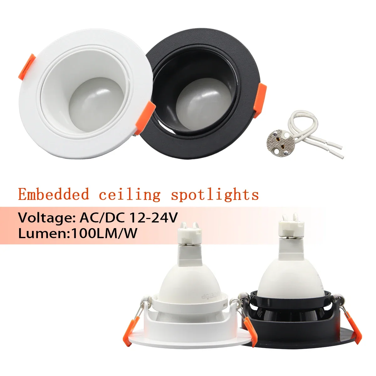 

6pcs DC 12-24V Recessed LED Ceiling spotlight Round MR16 Fixture Holders Adjustable Spot Light GU5.3 bases for home derection