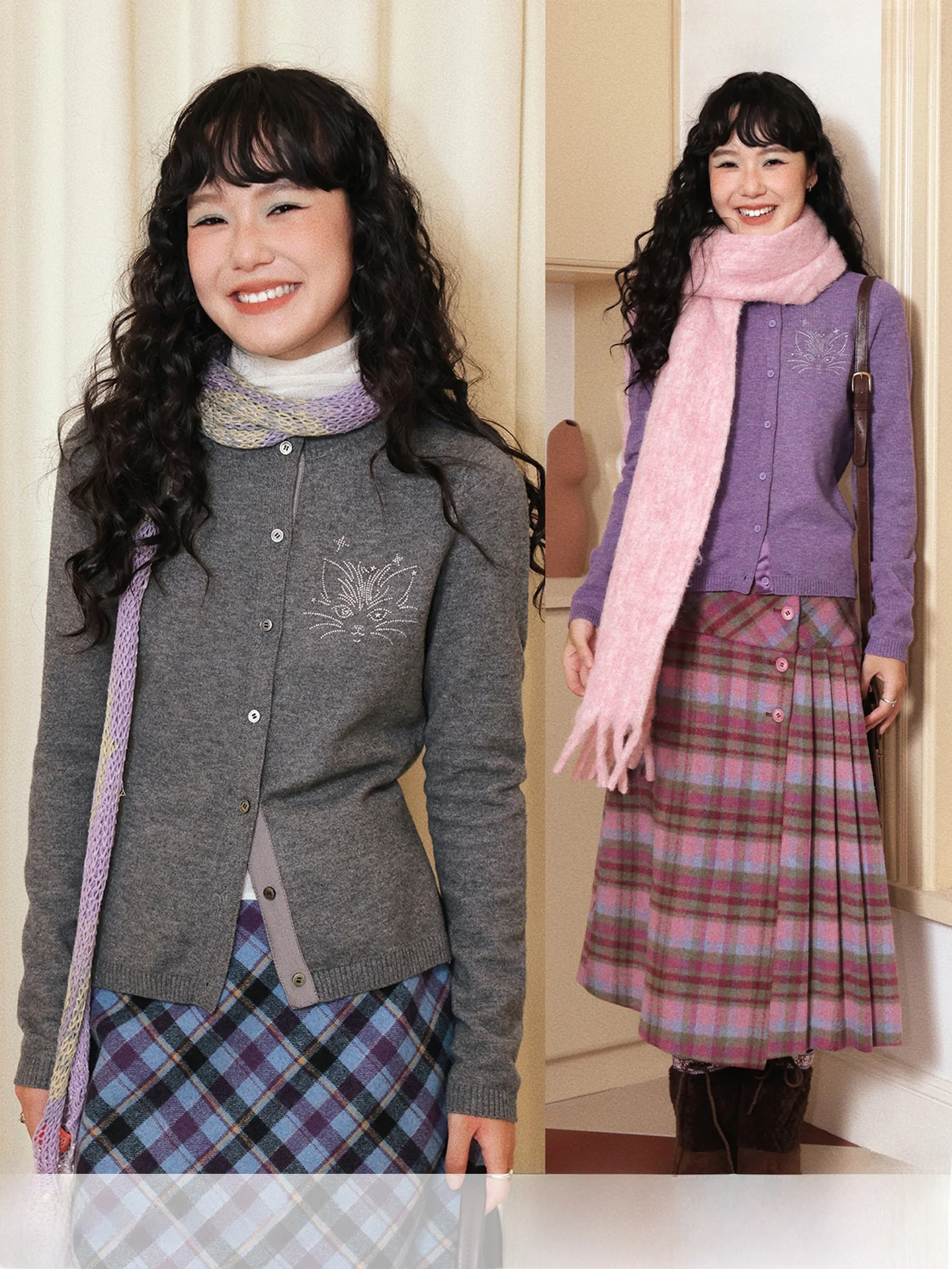 

Chtry Girl Wednesday Spliced Door Front Sweater Cardigan Women's Top Coat Commute Versatile Autumn Winter Warmth Heating