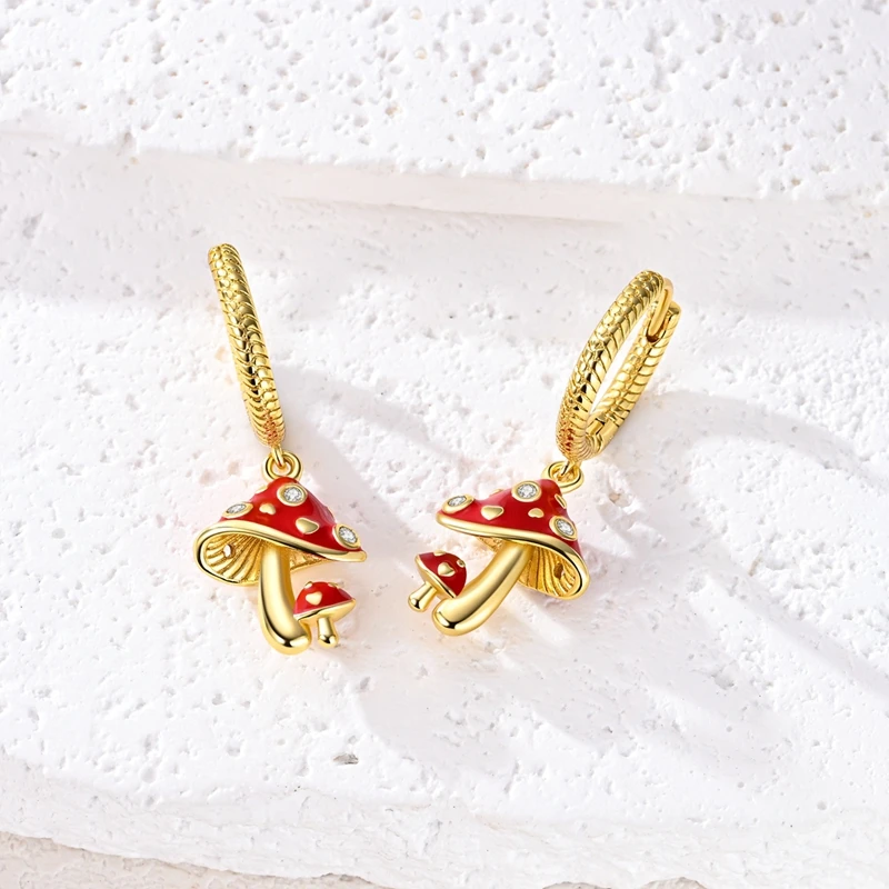 

925 Sterling Silver Earrings Women Gold Heart Mushroom Hoop Earring For Anniversary Wedding Jewelry Gifts