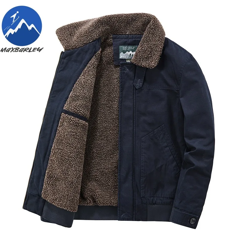 Maxbarley Mens Padding Coat Turndown Collar American Style Lightweight Padded Jacket Plus Size Hiking Warm Lamb Fleece Jackets