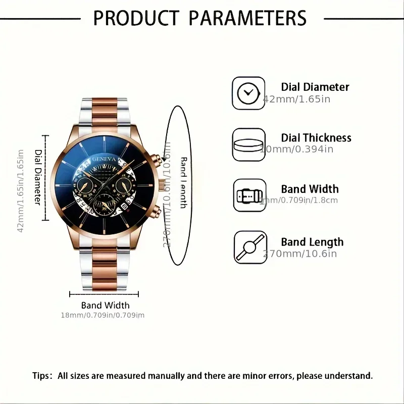 Round Dial Quartz Watch for Men, Stainless Steel Strap