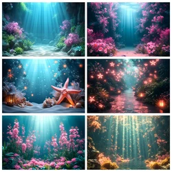 Underwater World Photography Background Custom Backdrop Poster Aquarium Starfish Sea Anemone Blossom Decoration Studio Props