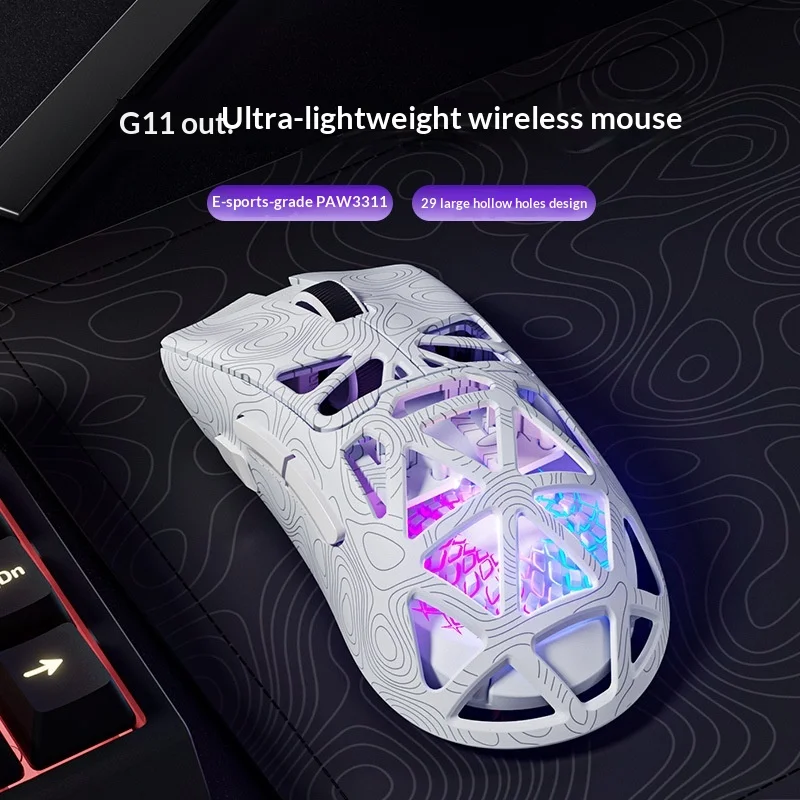 New Furycube G11 Wireless Mouse Game Bluetooth The Third Mock Examination Paw3311 Lightweight Hollow Out Design Rgb Mouse