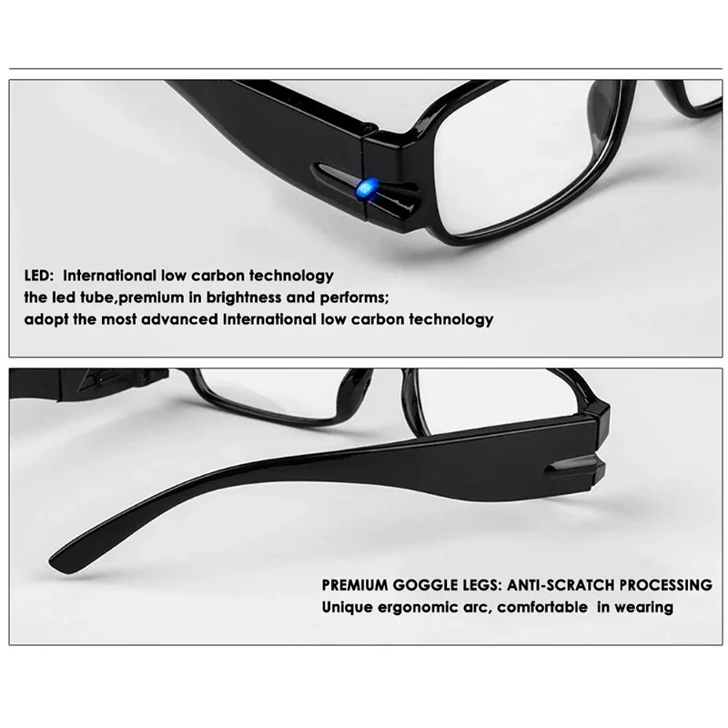 Multi Strength Reading Glasses with LED Unisex Eyeglasses Spectacle Diopter Magnifier Light Up Night Presbyopic Glasses