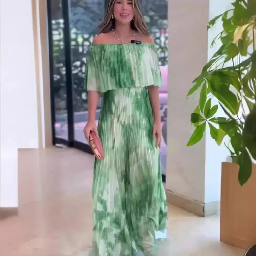 Summer Women Printing Long Dress Slash Neck Boho Kaftan Eid Vestidos Largos Off Shoulder Robe Casual Dresses Jalabiya 2025