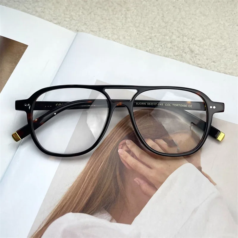 إطار نظارات BJORN-Acetate للرجال والنساء ، طراز تجريبي ، مصمم علامة تجارية ، حجم كبير ، جودة عالية ، نظارات بجسر مزدوج
