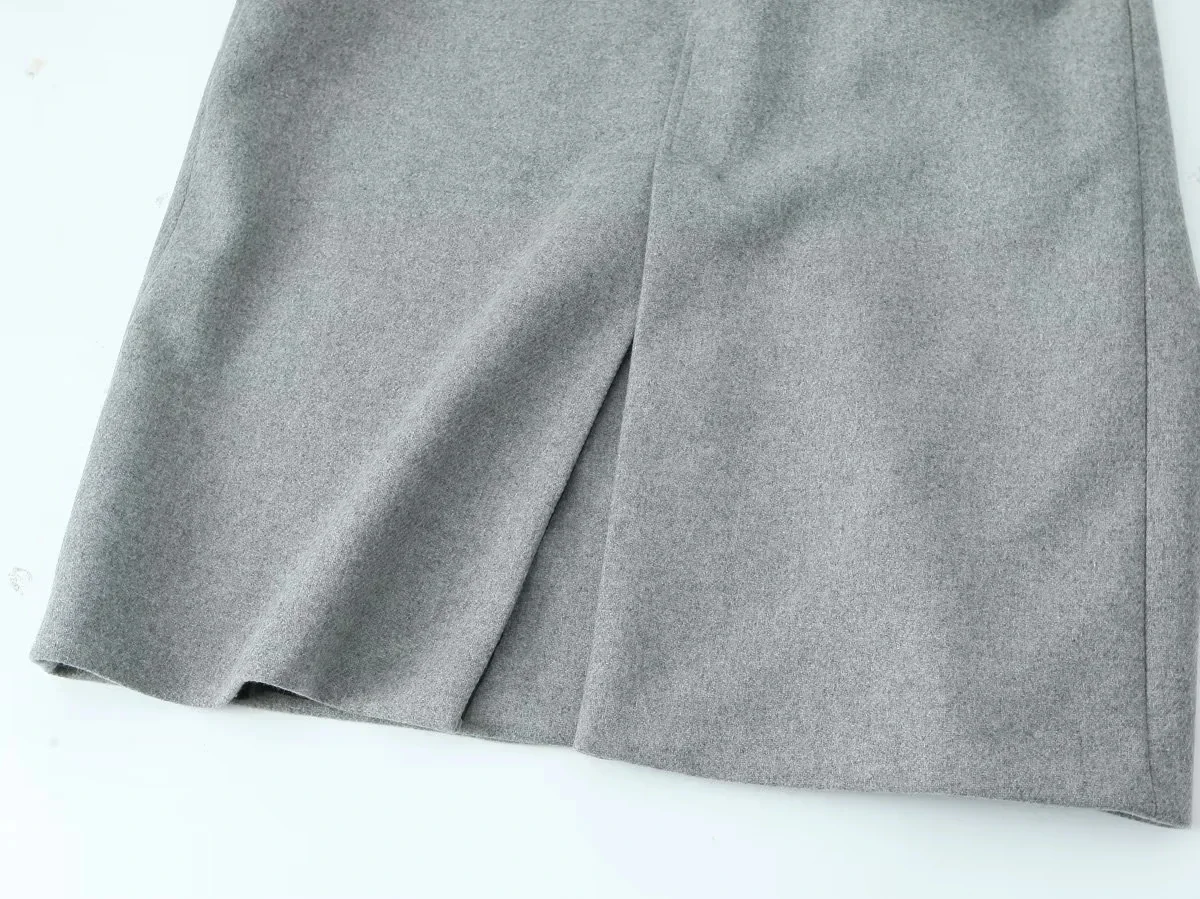 TRAF Belt Long Coats For Women Grey Faux Wool Coats And Mixtures Autumn Winter New In Jackets Long Sleeve Elegant Womens Jackets