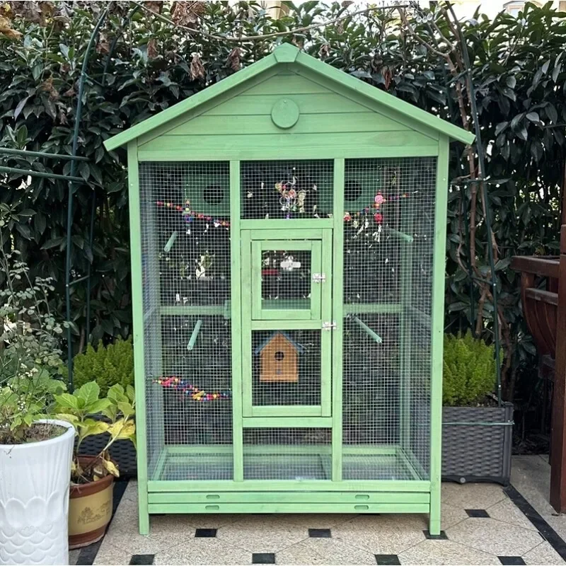 Outdoor bird cage large thrush wooden starling cage rain protection sun protection tiger skin myna parrot cage
