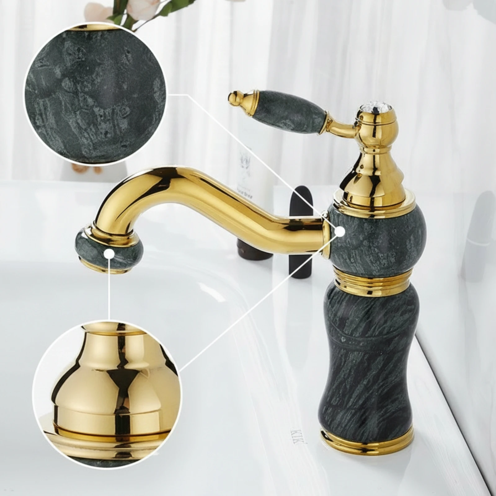Faucet with Rotating Outlet Glossy Gooseneck Faucet Basin Tap Vintage 360 Degree Rotation for Bathroom, Powder Room