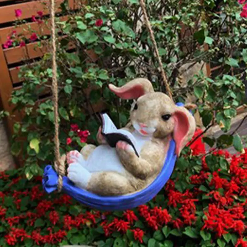 

Outdoor Hang Rabbits Sculpture Landscape Hang Decoration Simulation Animal Statue Hang On Tree Branch Rabbit Swing Statue For