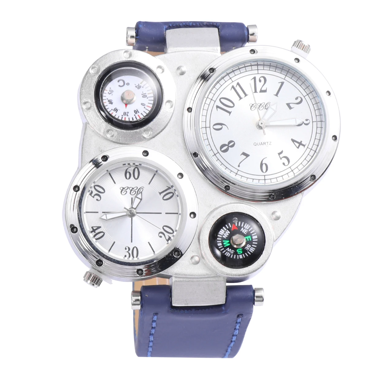 Adjustable Band Dual Time Display Thermometer Compass Quartz Watch For Men Mens Outdoor Sports Watch