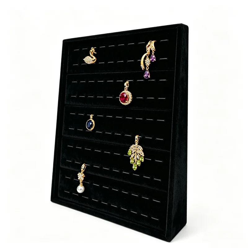 Vertical Velvet and Leather Jewelry Display Stand Large Adjustable Earring Necklace Ring Organizer for Shop Home Vanity Counter
