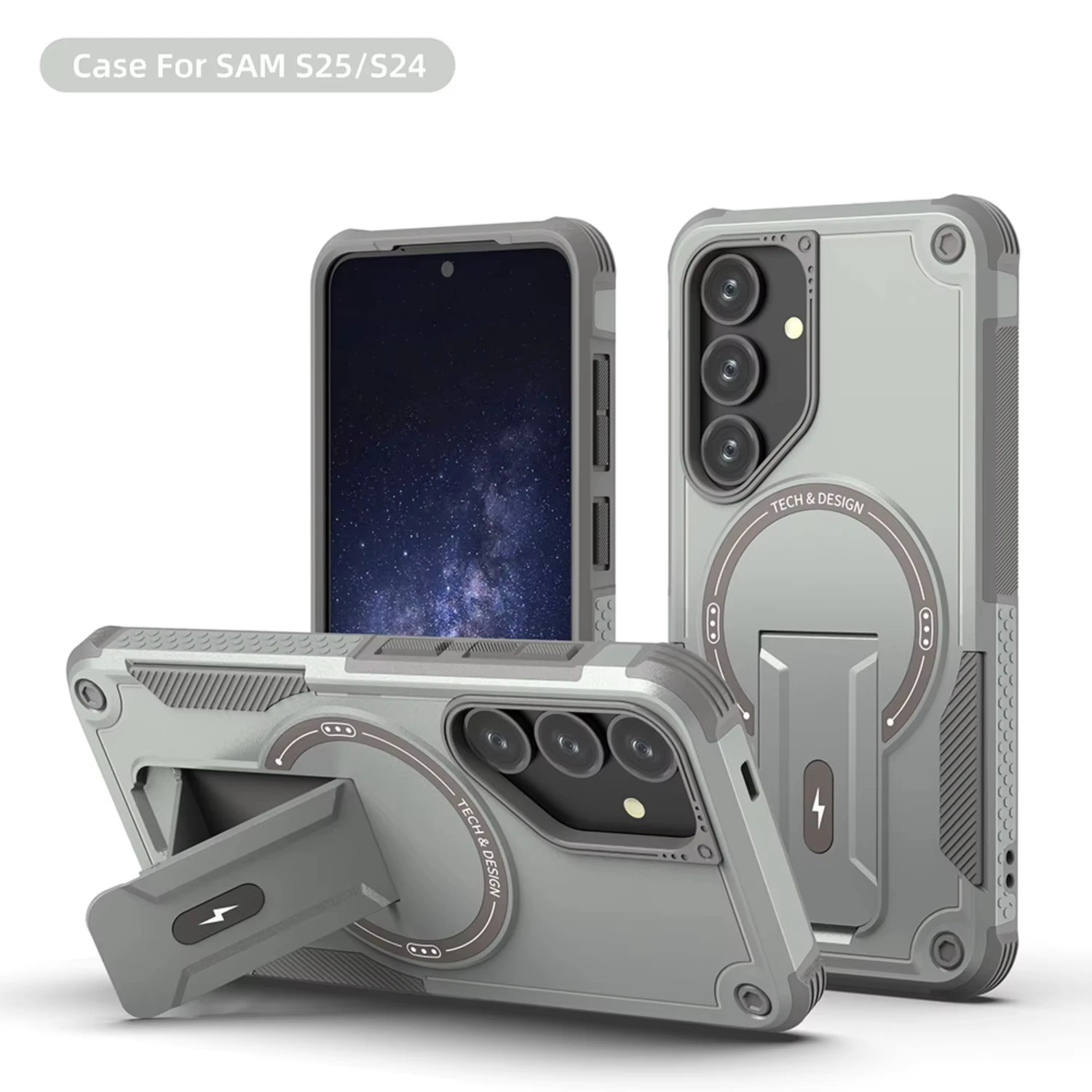 Military Armor Hidden Fold Stand Magnetic Case For Samsung S24 S25 Ultra A56 5G A55 A54 A36 A05S A26 A16 Stand Invisible Cover