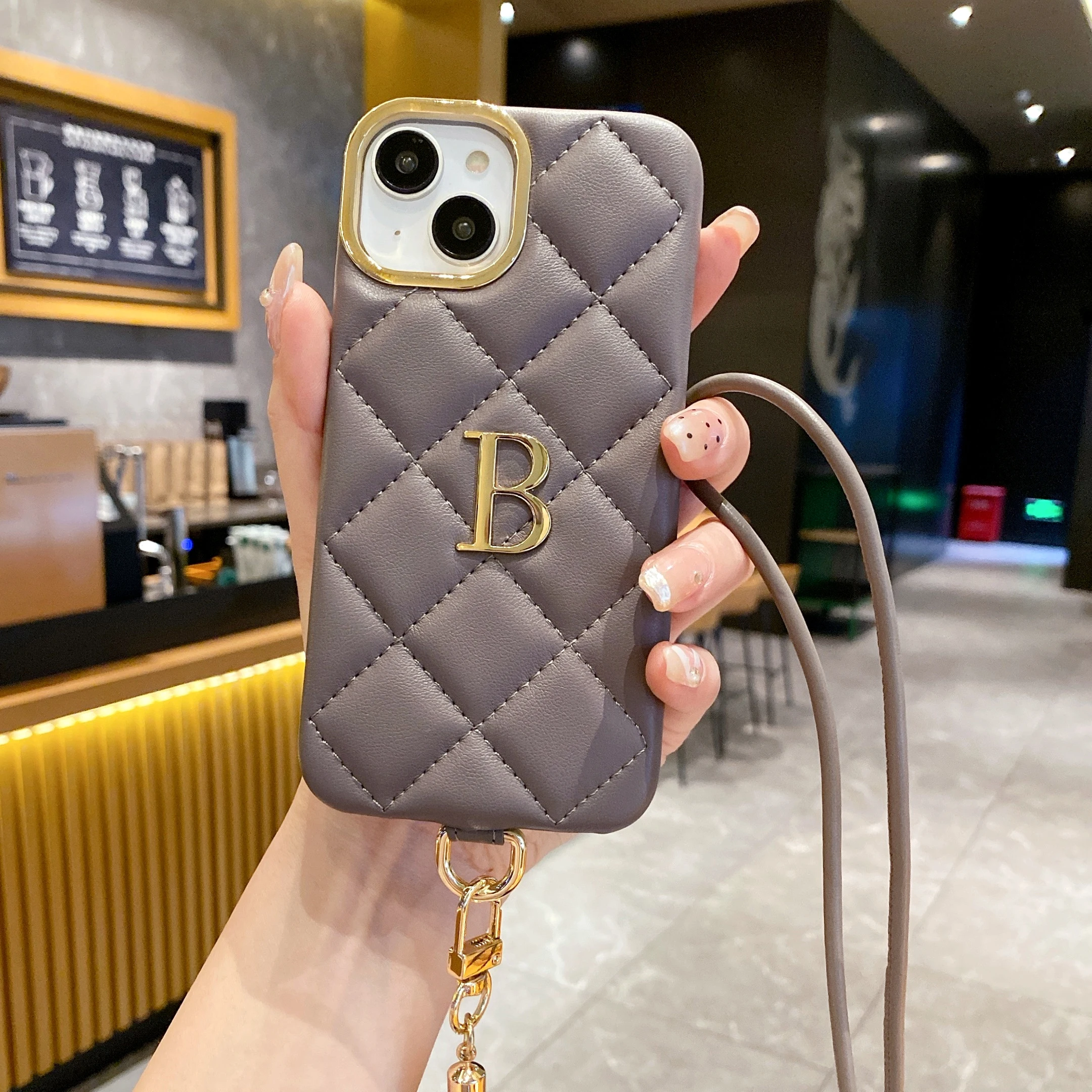Personalized Initials letter Leather Phone Case for iPhone17 16 15 14 13 12ProMax 15 16Plus Crossbody Lanyard Small Letter Case