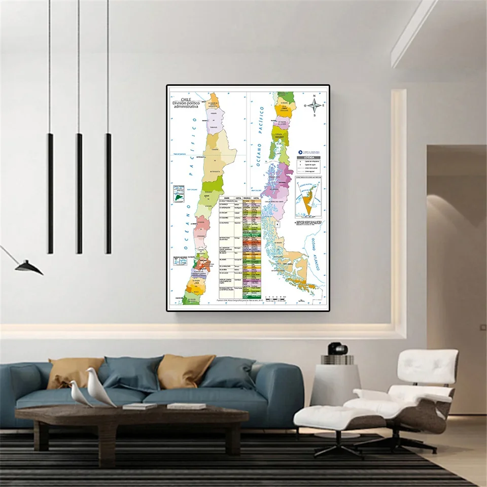 59*84 سنتيمتر شيلي خريطة السياسية خريطة باللغة الإسبانية الجدار ملصق فني قماش اللوحة غرفة المعيشة ديكور المنزل اللوازم المدرسية