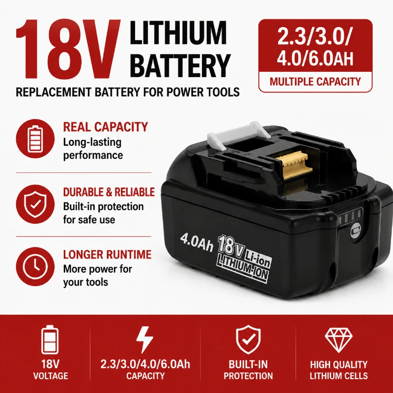 9000mAh Suitable for Makita 18V Battery  Electric Wrench  Electric Drill  Lithium Battery Charger  Range Charging Battery