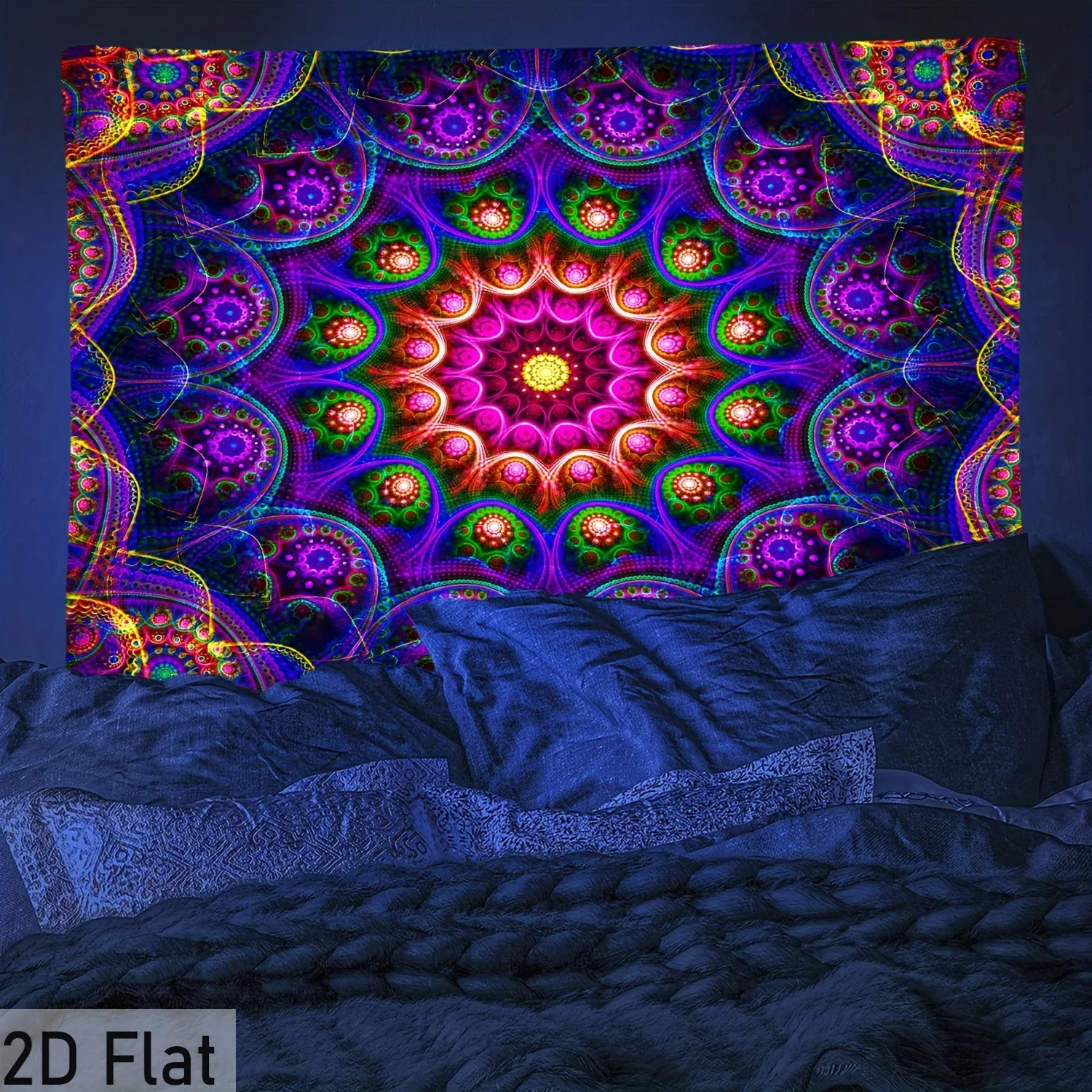 VIKAMA Glow in the Dark Mandala Tapestry Psychedelic Kaleidoscope Blacklight Wall Hanging for Bedroom