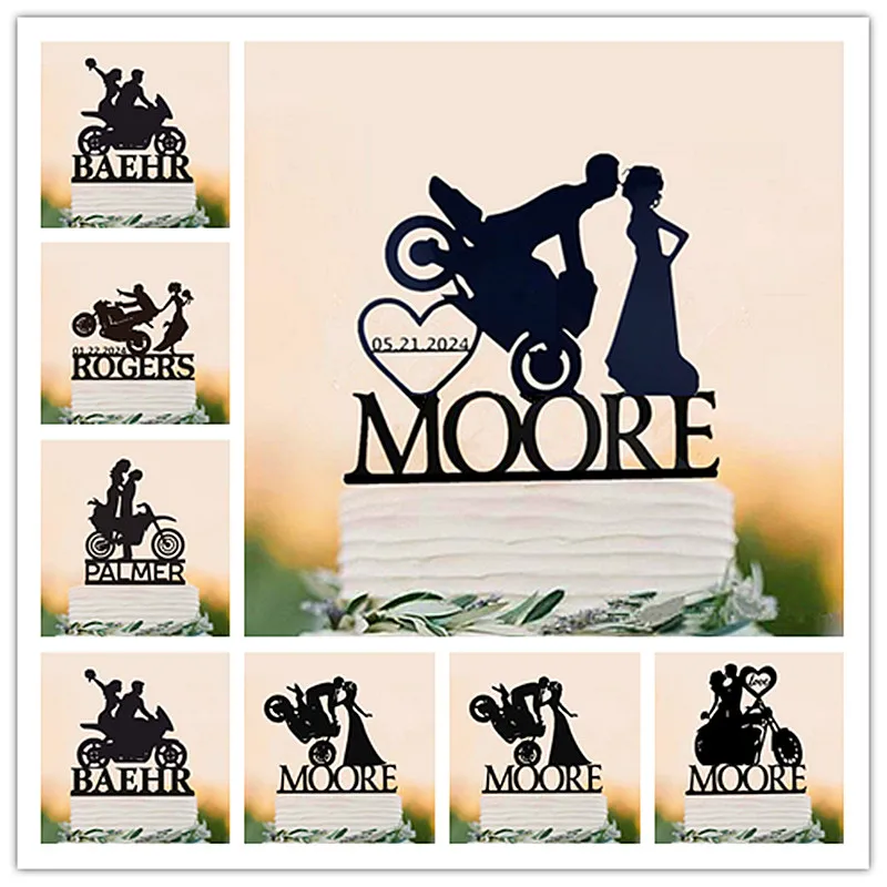 Personalized Custom Biker Couple Wedding cake topper Bride and Groom with motorbike ,Motorcycle  Topper Engagement Anniversary