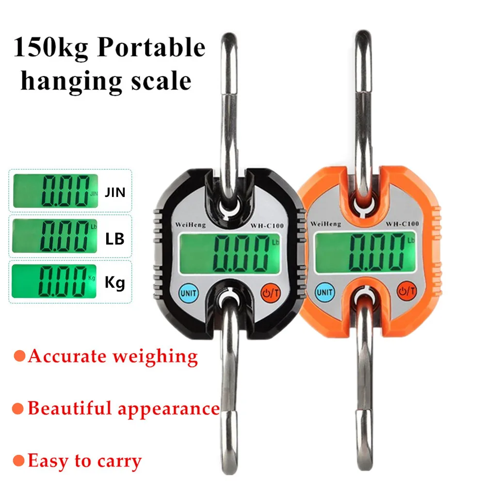 150kg 50g 300kg Crane Scale Heavy Duty Electronic Digital Stainless Steel Hook Scale Hanging LCD Loop Weight Balance 40% off