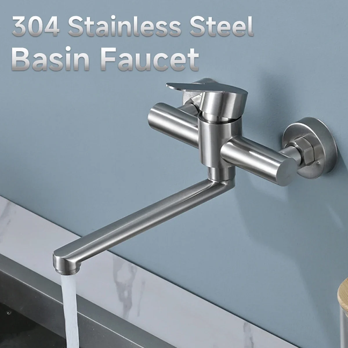 

Black 304 Stainless Steel Wall Kitchen Faucet with Extended Handle Horizontal Tube Durable Anti-Corrosion Water Tap Kitchen Sink