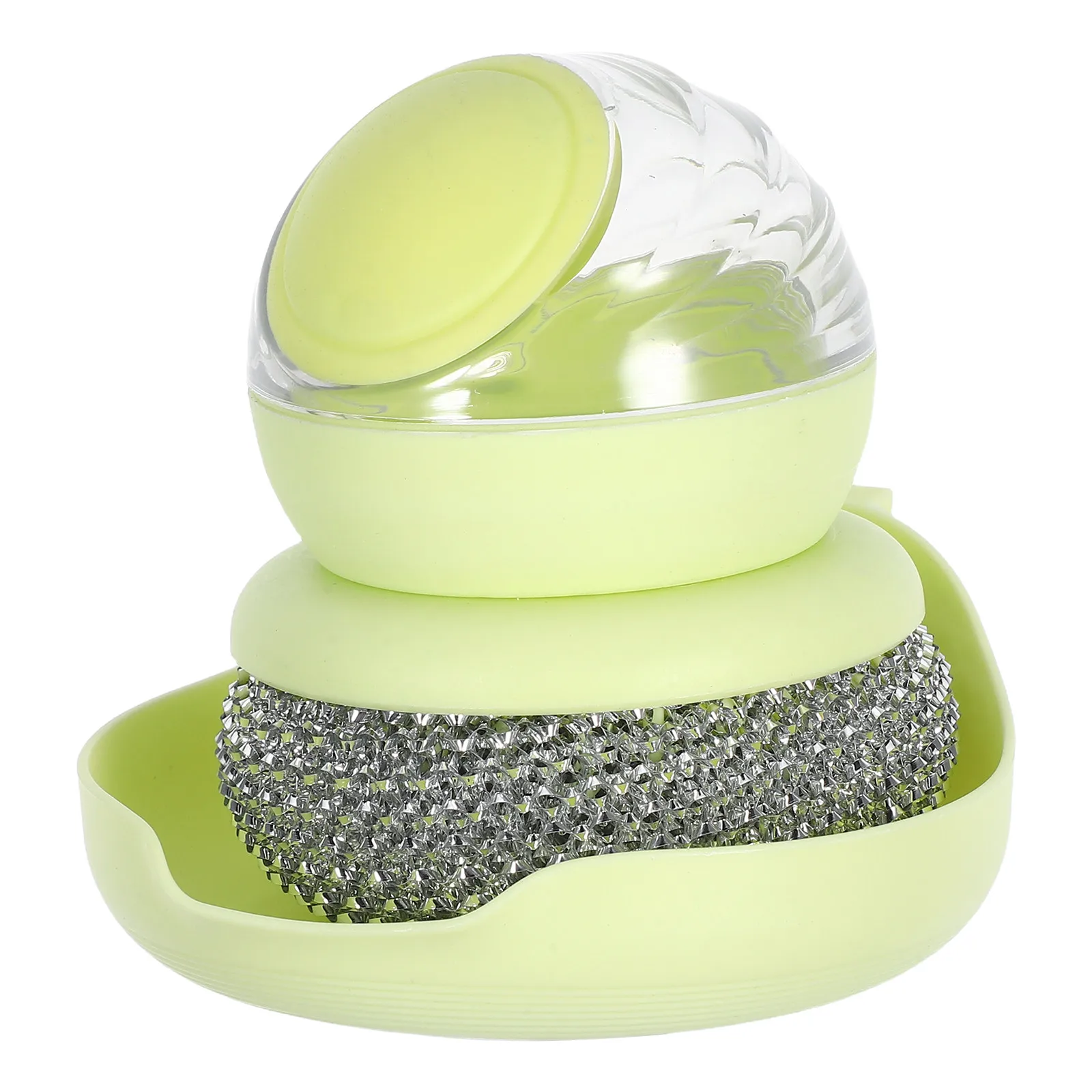 Refillable Press-to-Dispense Dish Brush Astronaut Design Spherical Scrubber for Pots Pans Woks Soap Dispensing Kitchen Cleaning