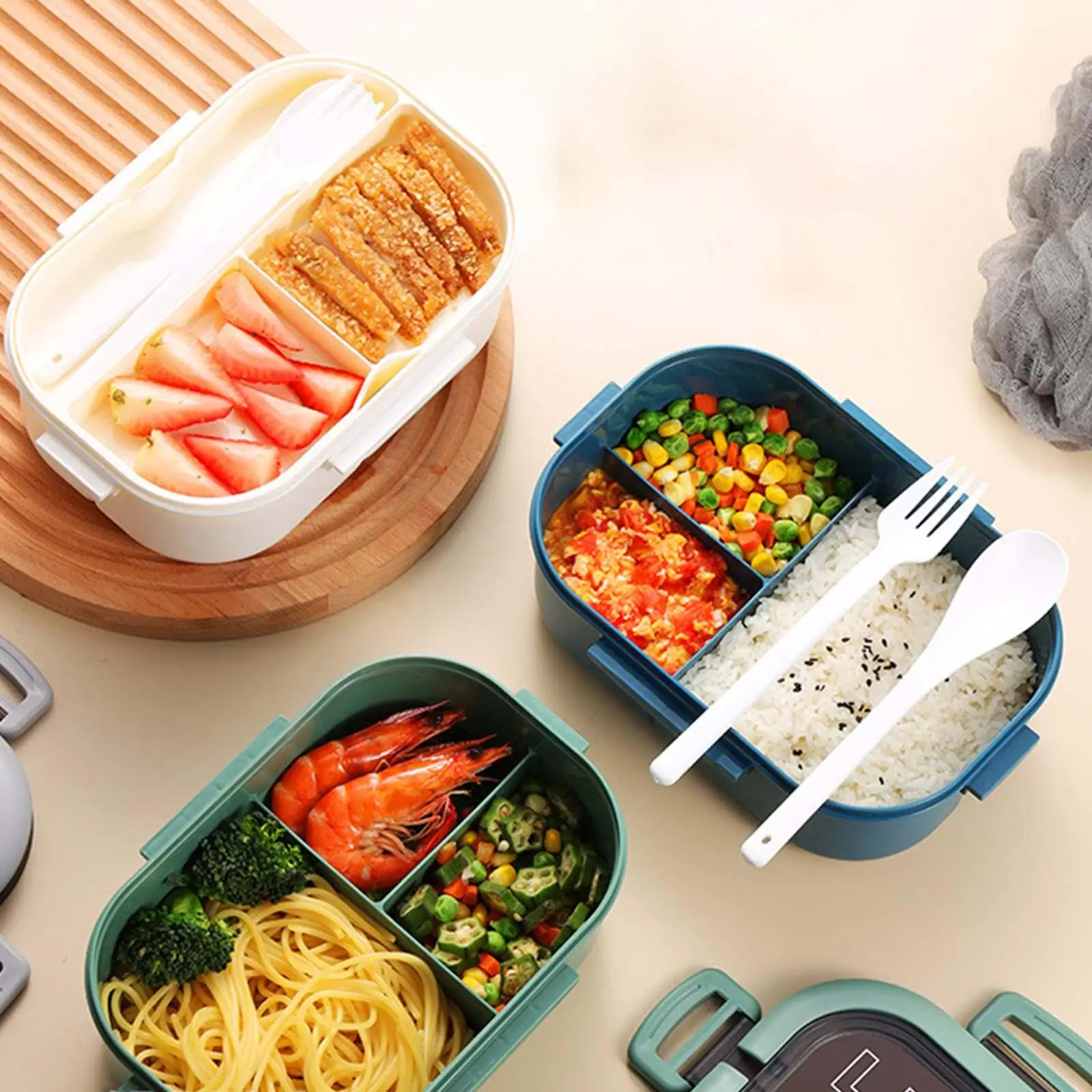 Bento Box Lunch Container 2 Layers 3 Compartment for School, Work and Travel