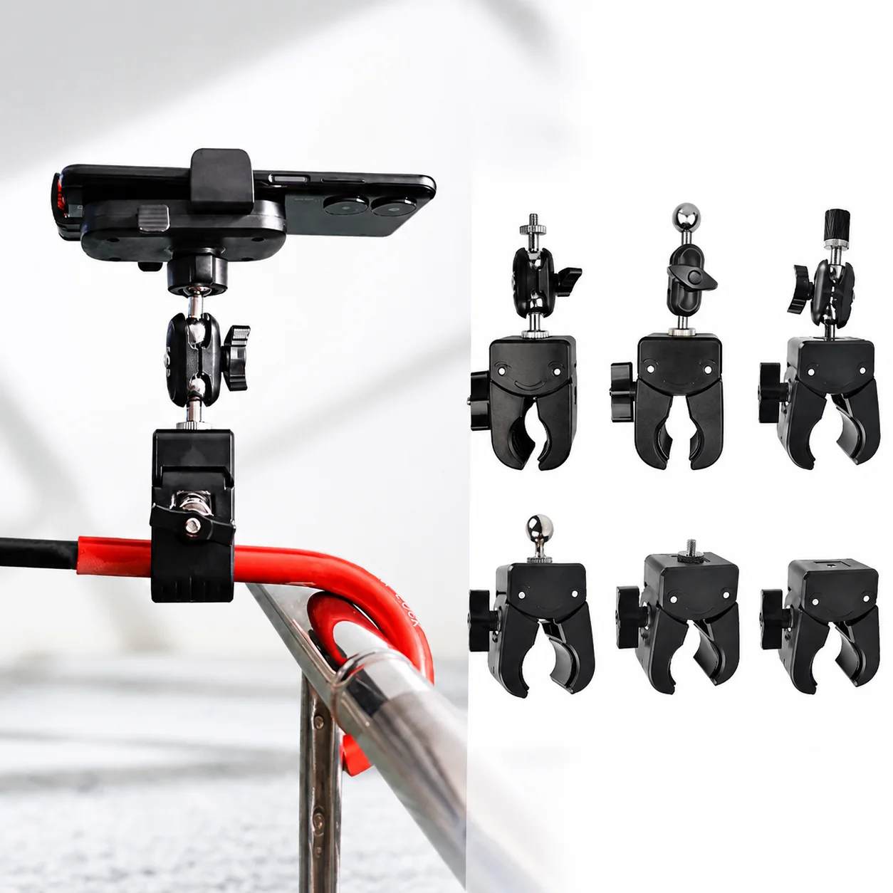 Super Crab Clamp Mount 1/4 Screw 360° Pea Ball Holder Live Stream Phone Bracket for GoPro Insta360 DJI Action Camera