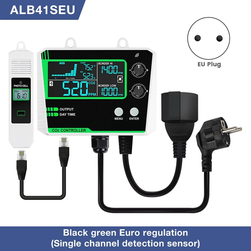 Carbon Dioxide Controller Single Channel Split Probe CO2 Monitor CO2 Pressure Reducer Valve for Greenhouse EU Plug B-BCBW