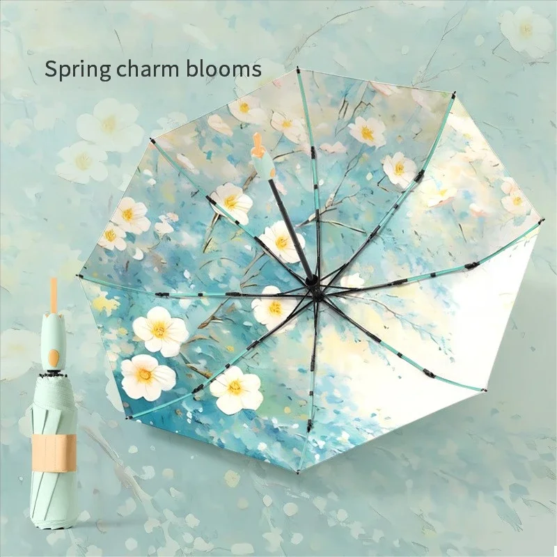 Three-fold automatic tulip handle parasol sun protection color glue parasol men and women simple folding umbrella sun rain dual-
