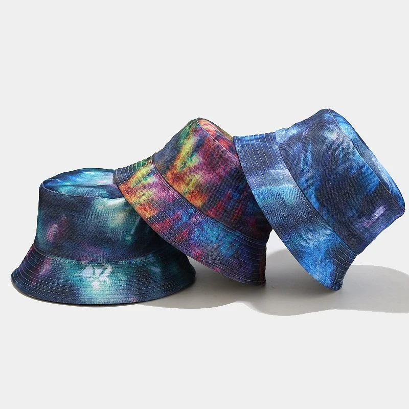 Tie Dye Print Bucket Hat Multicolor Gradient Casual Sun Cap for Women