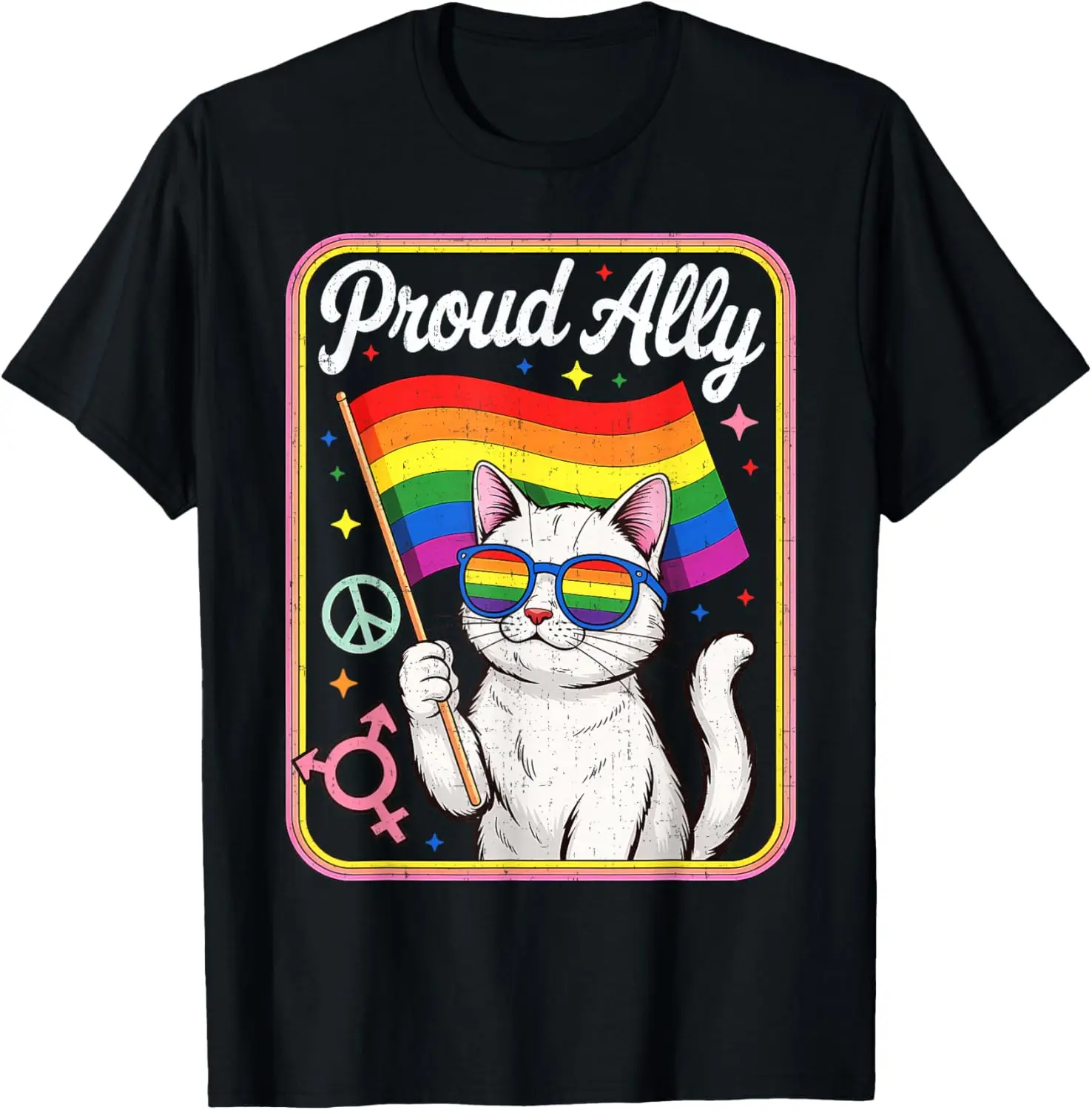 

Футболка Proud Ally Cat с радужным флагом и графическим рисунком для мужчин и женщин, хлопковая рубашка с коротким рукавом