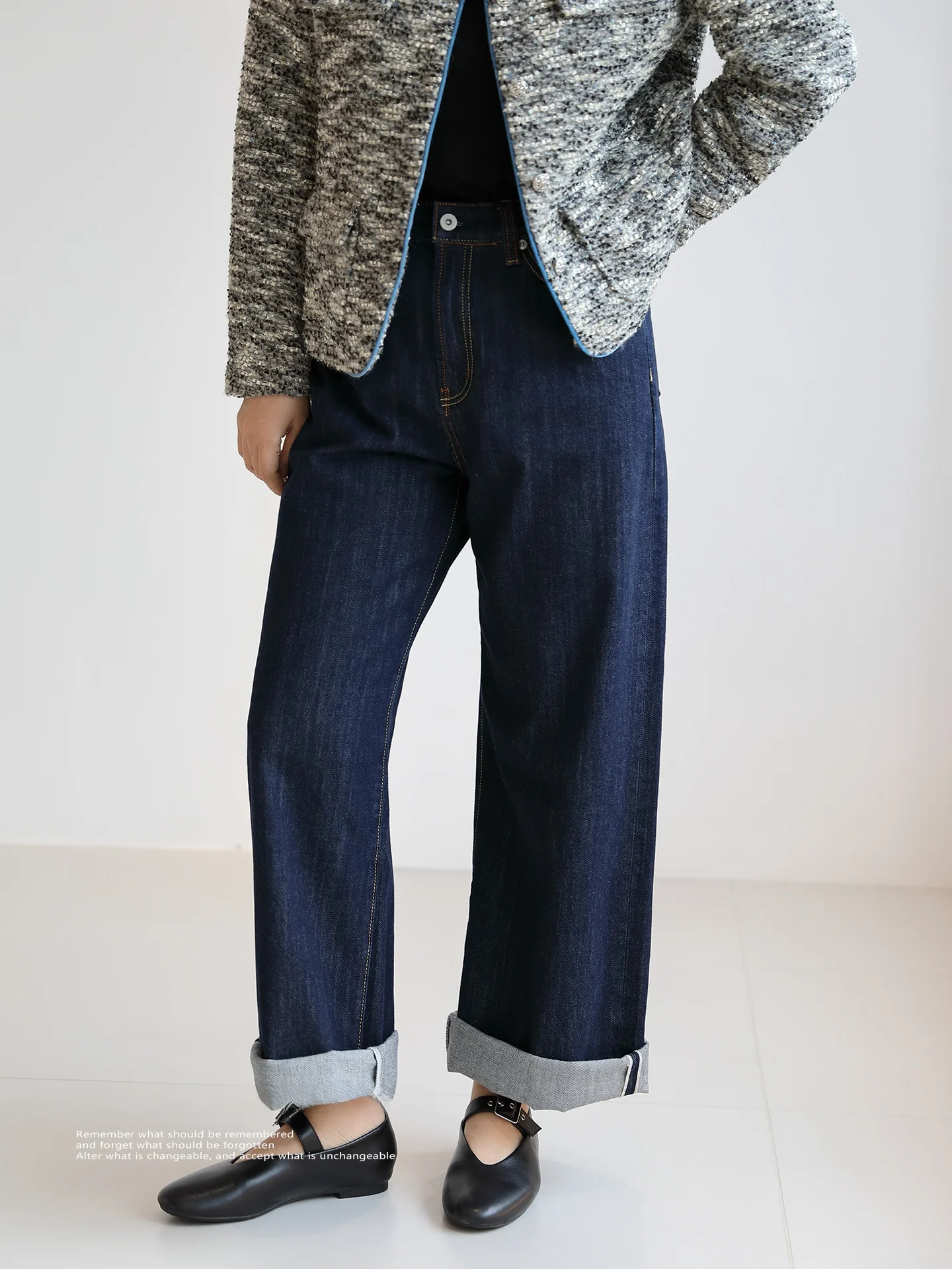 

Прямые джинсы из чистого хлопка с высокой талией, широкие брюки с красными ушками, удобные свободные джинсы для женщин