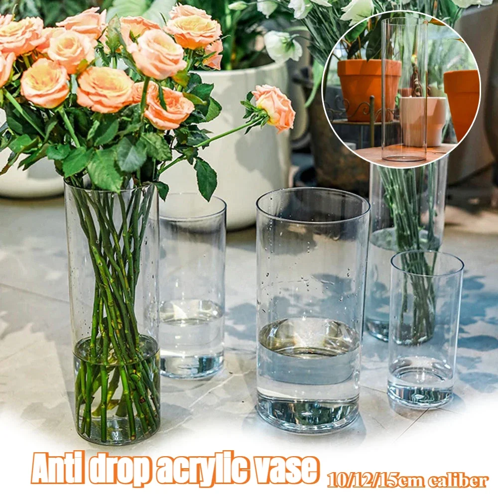 Acrylic Clear Cylinder Flower Vase Unbreakable Clear Hydroponic Decor Flowerpot Flower Vase Awakening Flower Bucket Home Decor