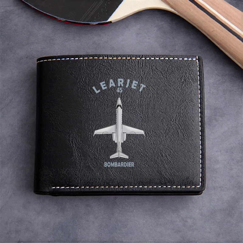 Learjet 45 Bombardier Embossed PU Leather Wallet Premium Men's Compact Design Lightweight Durable Business Style