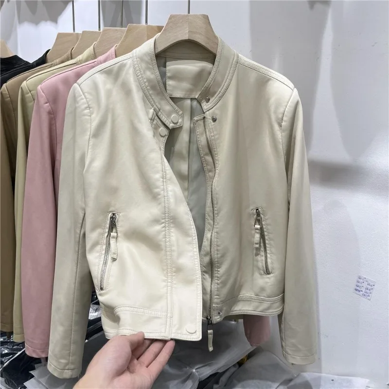 

Универсальное женское короткое пальто из искусственной кожи в стиле ретро, весенне-осеннее пальто 202, корейский стиль