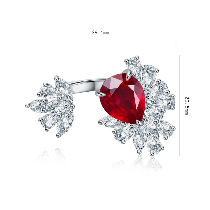 Women’s Ring with Pear Shaped Lab Grown Diamond and Genuine Ruby Set in Premium S925 Sterling Silver Elegant Design
