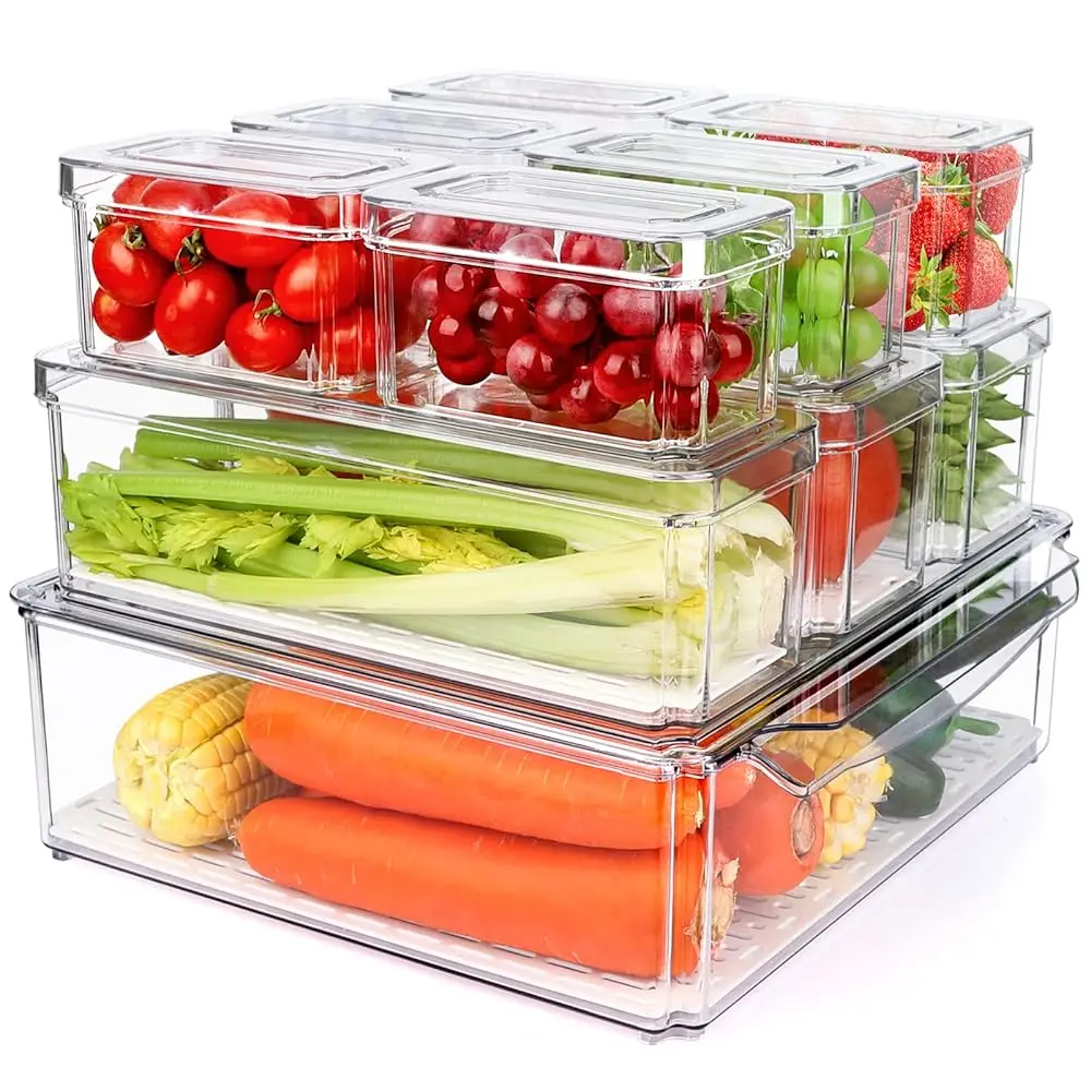 

10 Pa Refrigerator Pantry Organizer Bins, Stackable Fridge Organizer Bins With Lids, Clear Plastic Food Storage Bins For