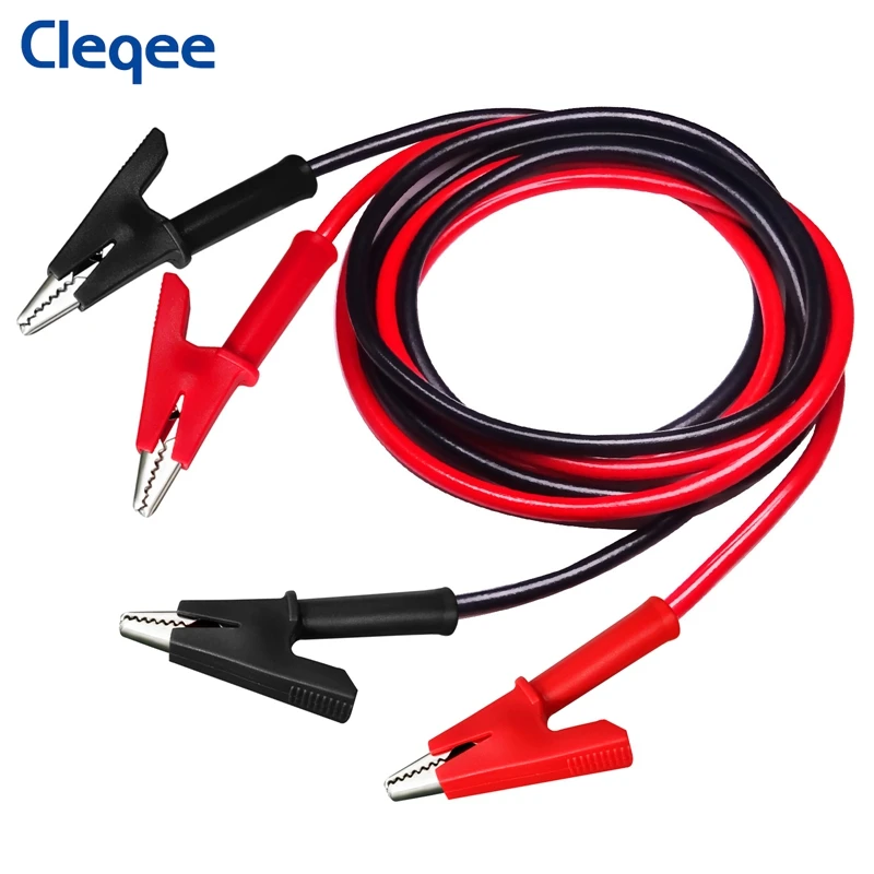 Cleqee 2PCS Dual Alligator Clip to  Crocodile Clamp Multimeter Test Leads 1m/2m/3m Cables Line Red/Black Jumper Wire