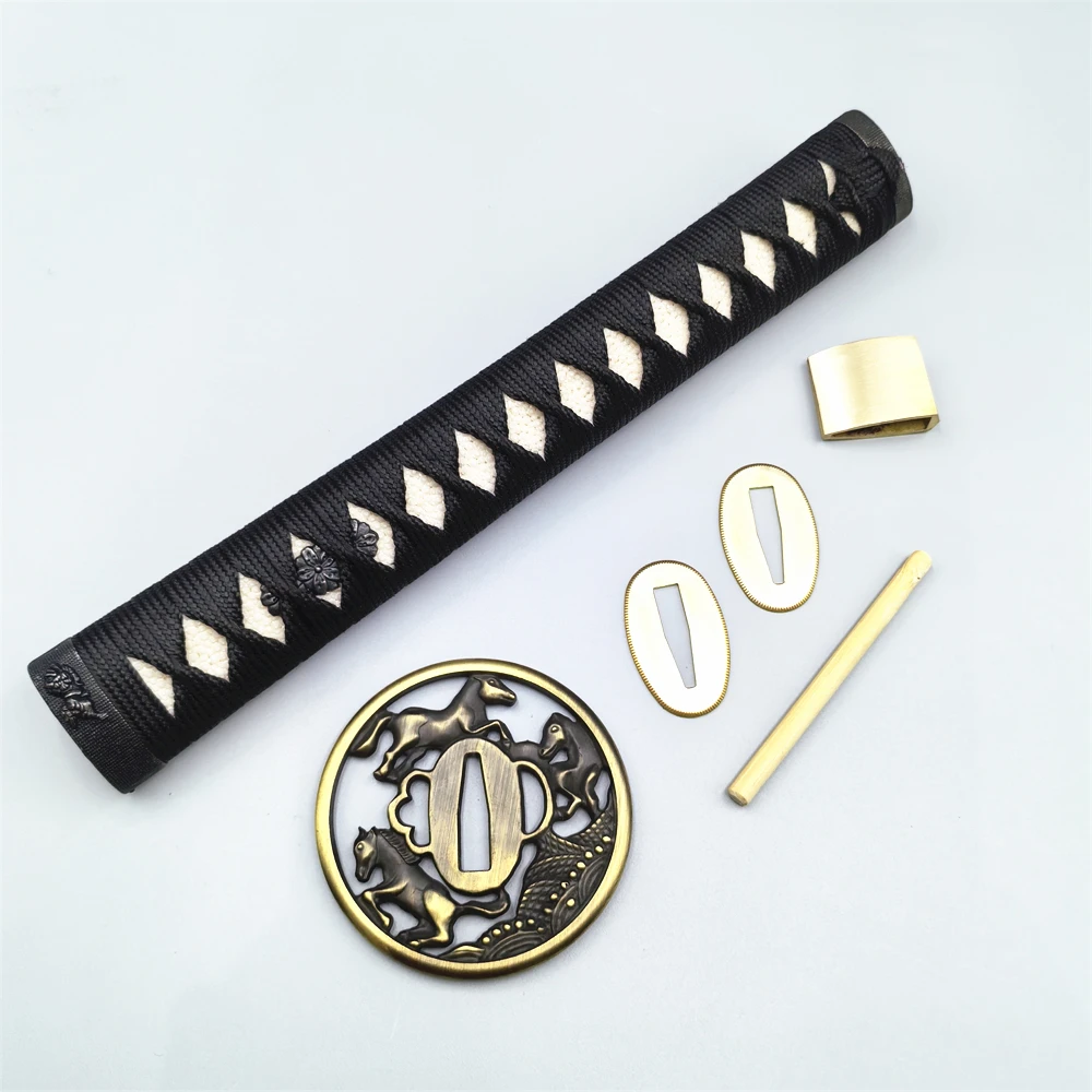 26cm*Real Rayskin Black Ito Handle Tsuka For Japan Samurai Katana/Wakizashi Sword Accessory Brass Habaki+Seppa Metal Fittings