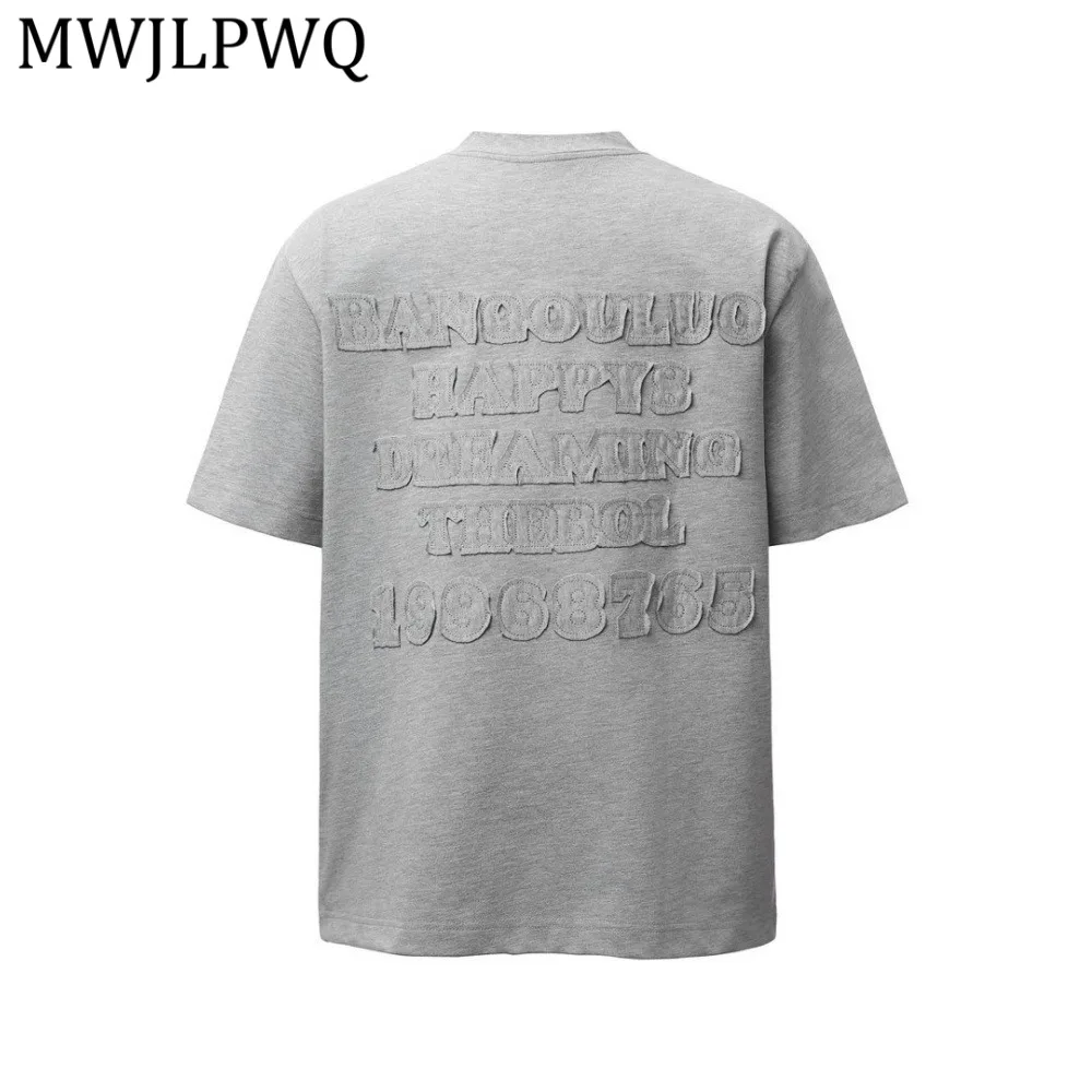 

MWJLPWQ Мужская футболка с коротким рукавом в американском уличном стиле с вышитыми буквами, свободная летняя мужская футболка, модные повседневные топы 14146