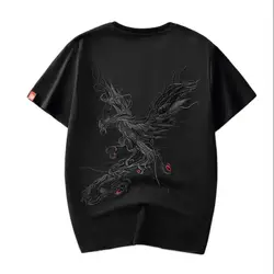 2025 Summer Cotton Trend Oversize Short Sleeve T-Shirt Men's National Chinese Style Tshirt Men'S Phoenix Embroidery Top Tee Z1