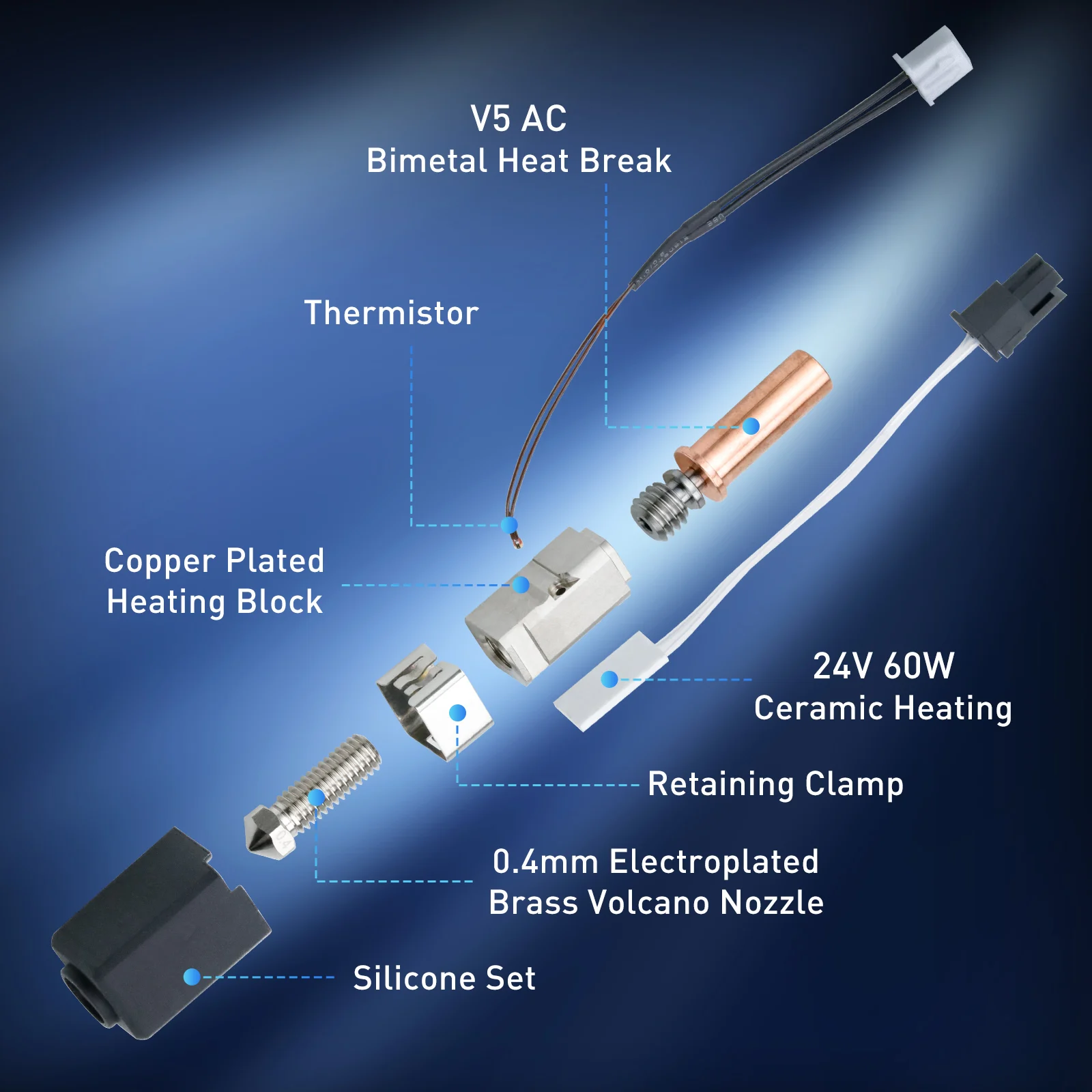 ترقية لمجموعة Anycubic Kobra 2 Hotend، خرطوشة سخان الثرمستور 0.4 مم طباعة نهاية ساخنة للطابعة Kobra2 Plus/Neo/Kobra2 ثلاثية الأبعاد