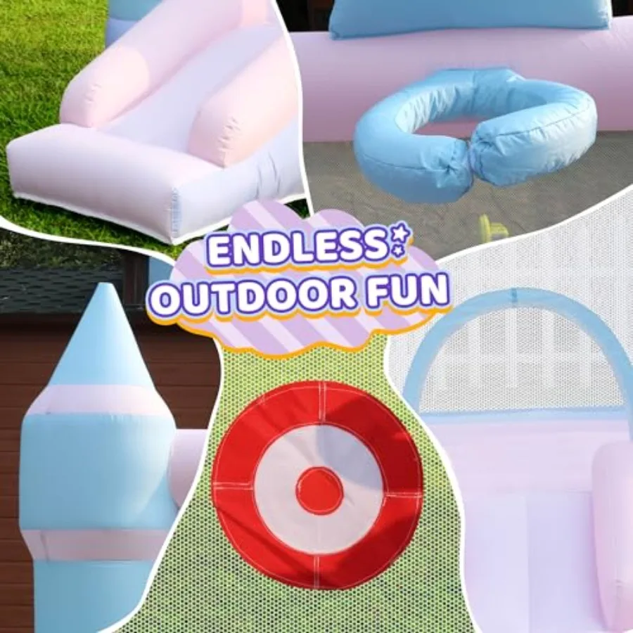 Bounce House with Slide for Toddlers Bouncer Inflatable Bouncy Castle with Blower Basketball Hoop for Backyard Wedding Cute and