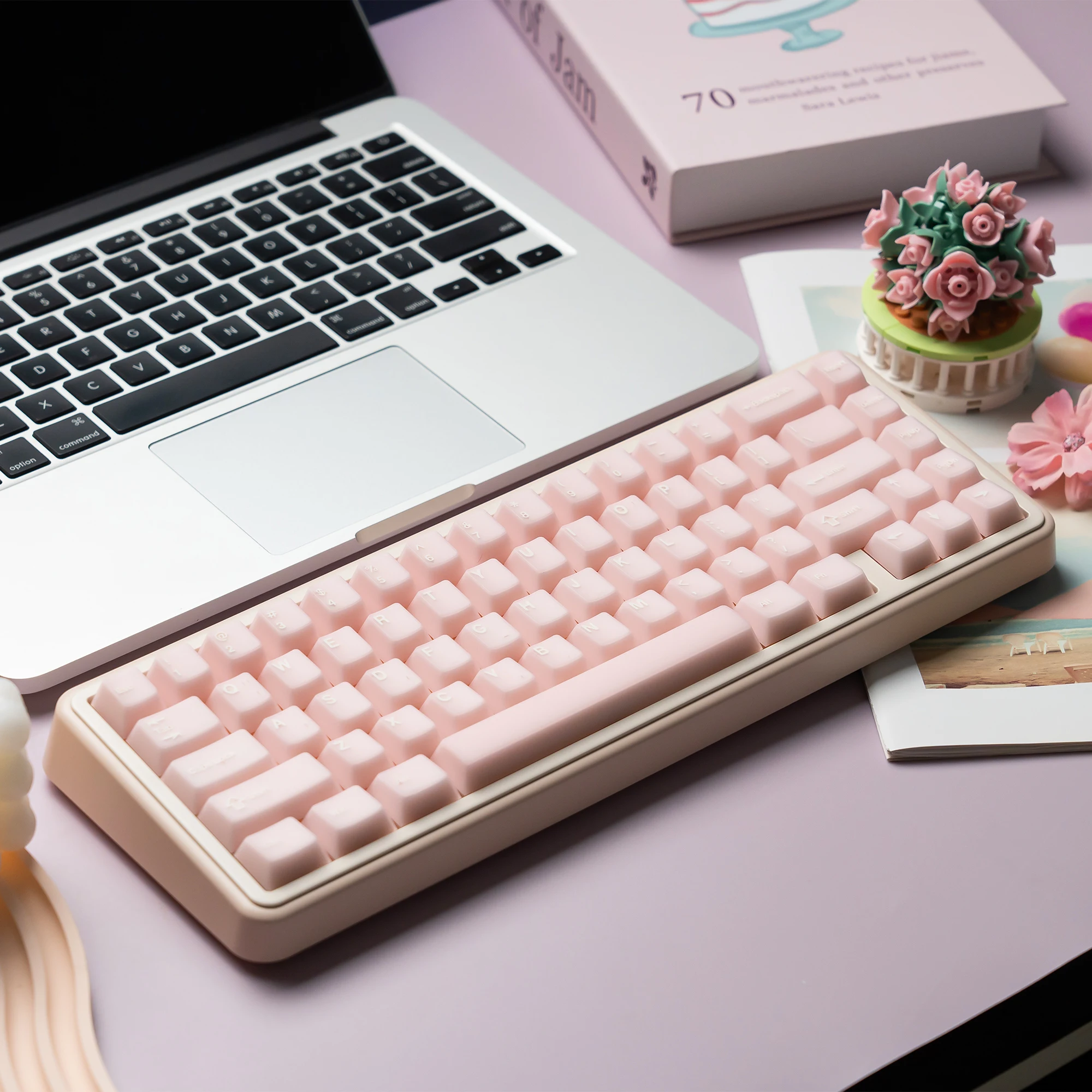 Womier Pink Translucent Keyboard Keycap Semi-transparent Double Shot ABS Keycaps 121 Key Cherry Profile for MX Switches Keyboard