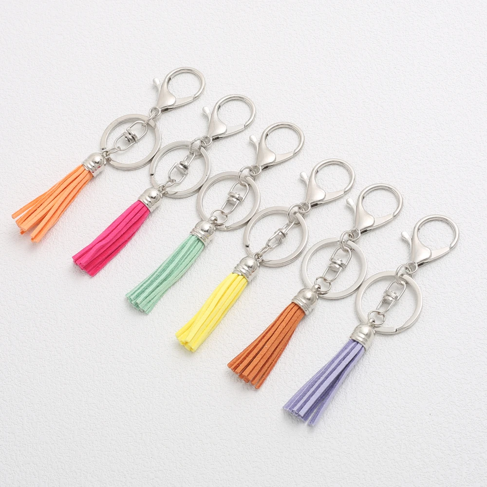 2Pcs Fashion Colorful Tassel Pendant Keychain Rotatable Lobster Clasp Keyring For Woman Casual Anti-Drop Bags Car Key Jewelry