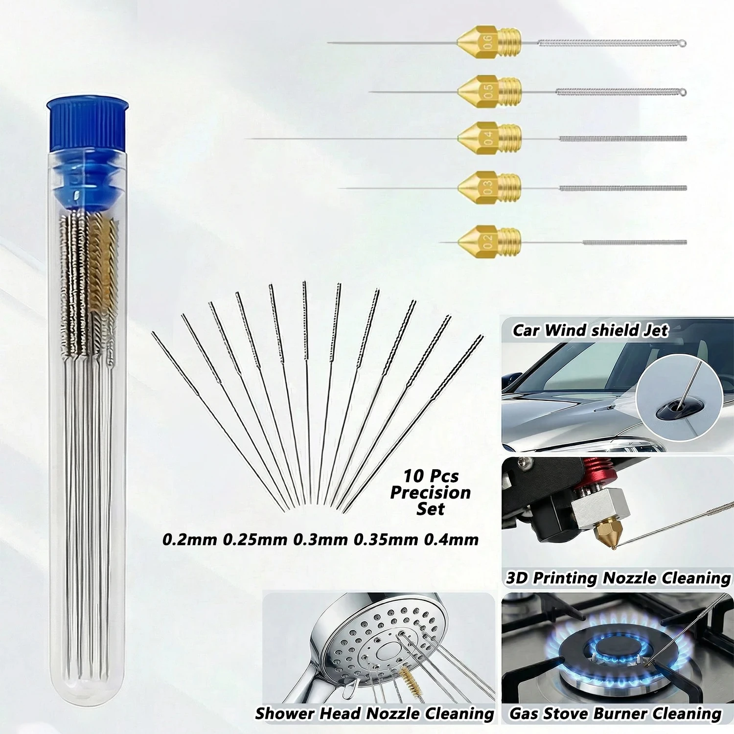 10Pcs Car Windscreen Jet Nozzle Washer Tool Stainless Steel Wiper Nozzle Cleaning Kit For 3D Printer Jets,Gas Stoves,Shower Head
