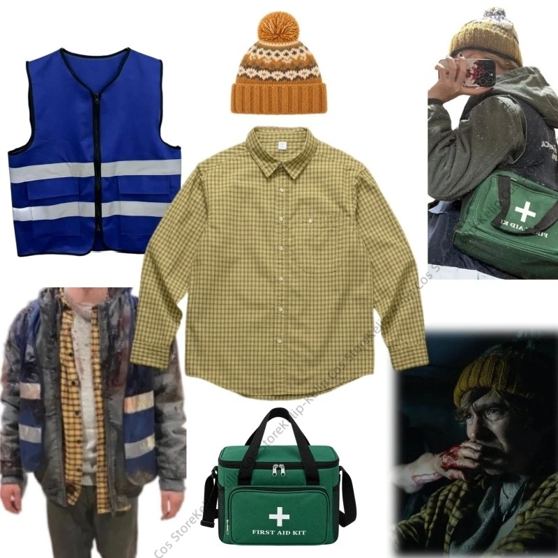 Bryan Cosplay Costume  Movie Resident  Yellow Plaid Shirt Beanie Hat Vest Outfit Halloween Carnival Comic Con Role Play