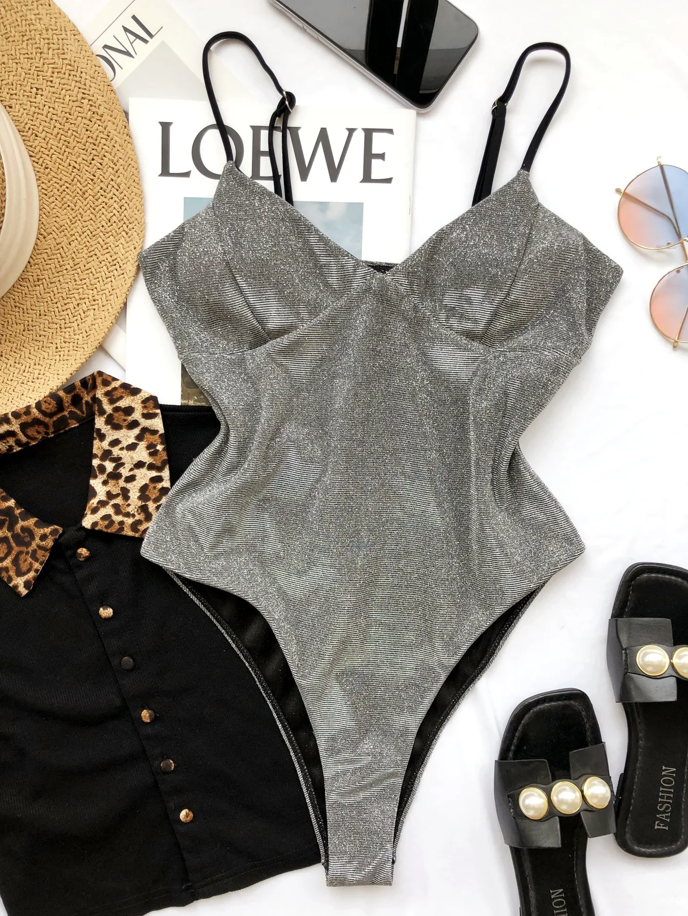 New Sexy Glitter One Piece Swimsuit For Women Bling-bling Cut Out Monokini Swimwear Thong Bathing Suit Summer Swim Suit Bather