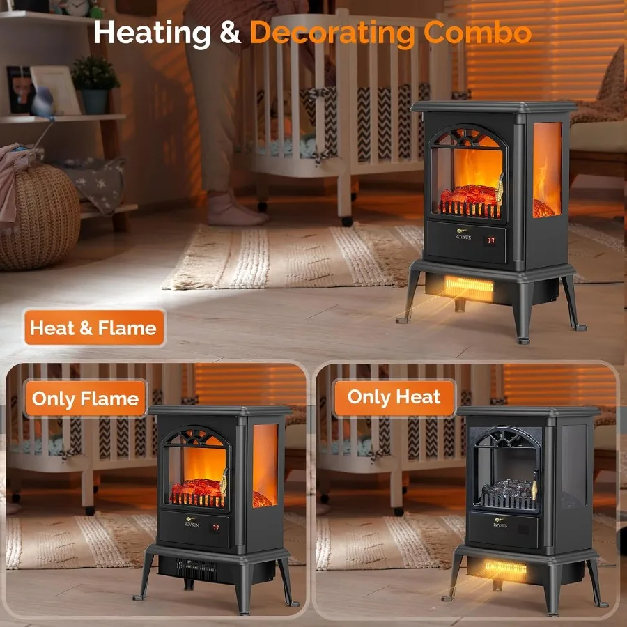سخان مدفأة كهربائي 22.4 ساعة مع قوة 1500 وات، تأثير لهب ثلاثي الأبعاد، وظيفة مؤقت التحكم عن بعد، إعدادات درجة الحرارة القابلة للتعديل