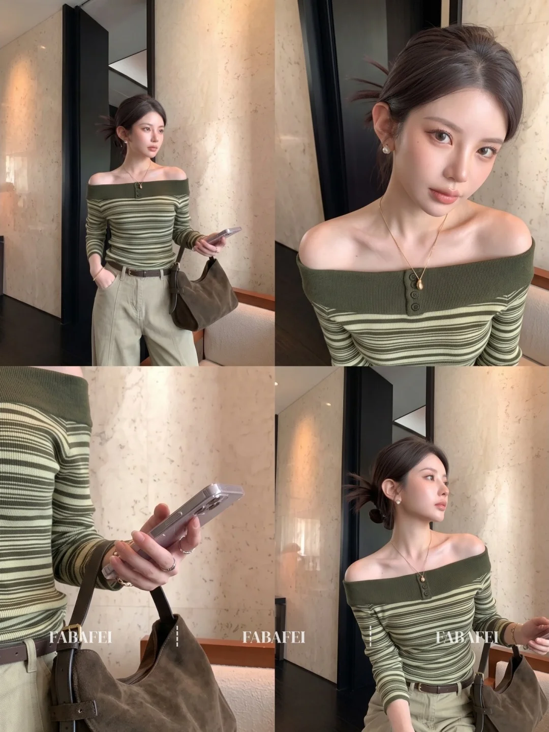Striped Knit Top Women's Long Sleeve Casual Style Shoulder Bared Fashion Autumn 2026 Pure Desire Not Repeating Pattern Base S...
